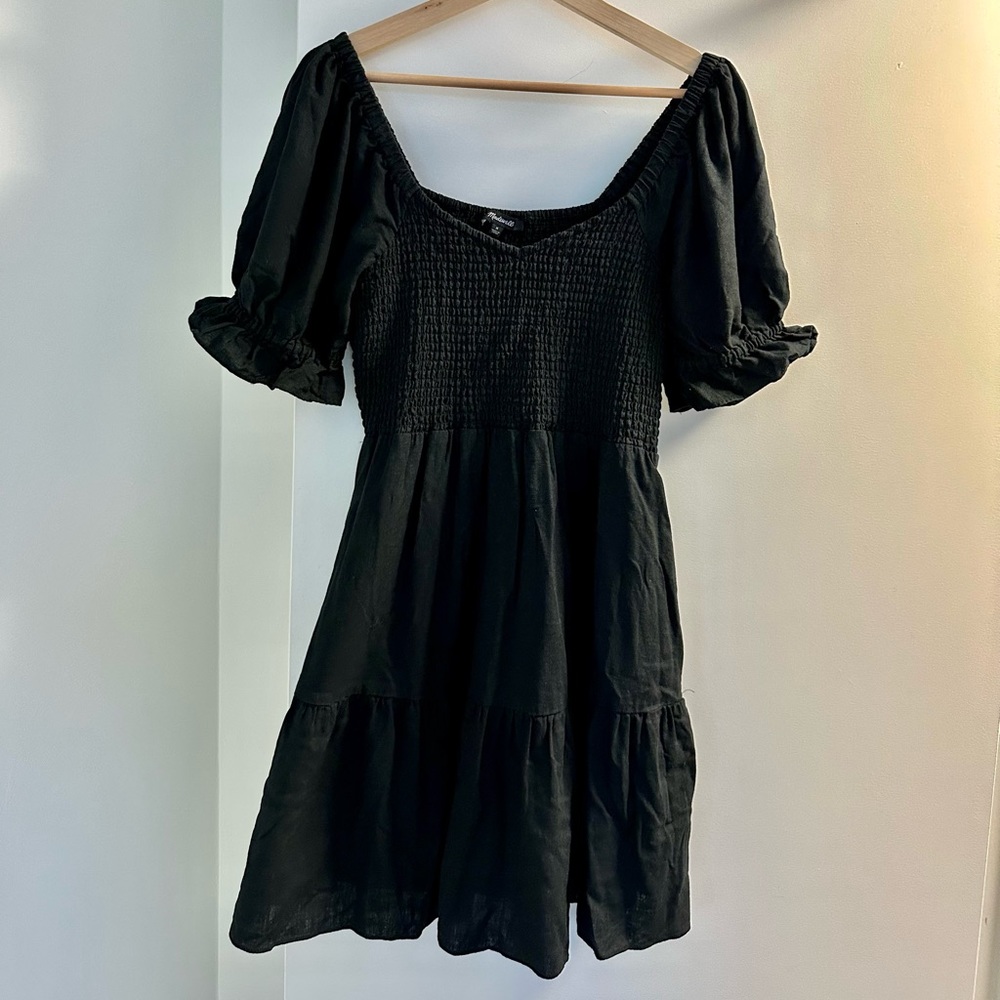 Madewell Lucie Smocked Linen Blend Minidress